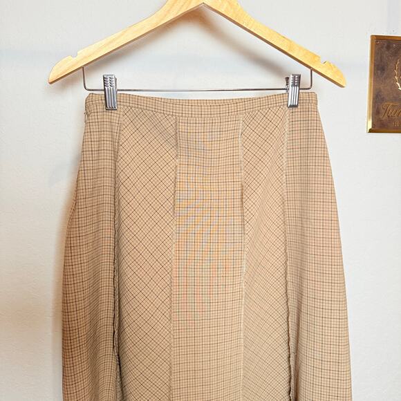 Women's Ideology Tan and Brown Plaid Knee Length A-Line Skirt Size 6 - Picture 7 of 9